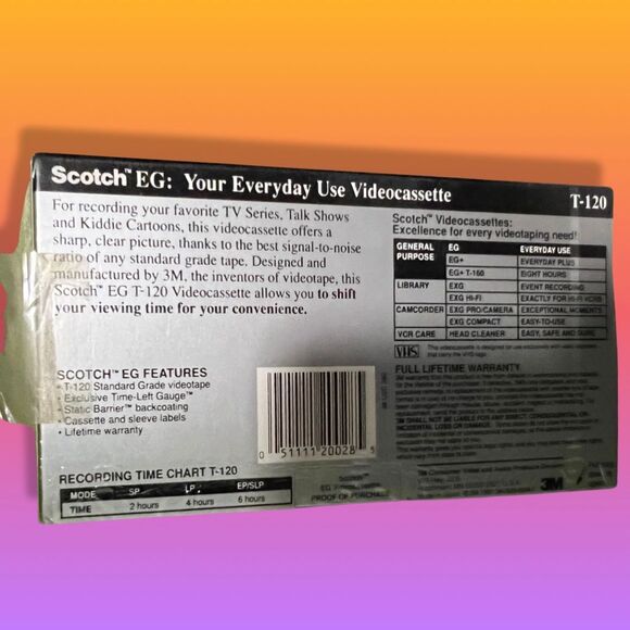 Vintage New Unopened Blank Scotch T-120 EG High Grade VHS Tape For VCR - Picture 3 of 3